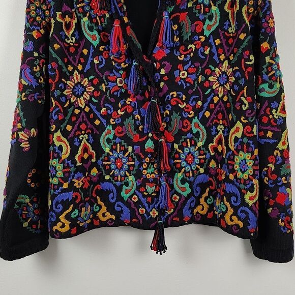 Michael Simon Embroidered Collared Cardigan with Tassels 1992 Vintage - Picture 7 of 13
